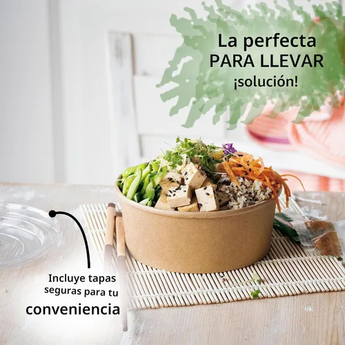 Vista 4 de Cuencos de papel desechables con tapas, recipientes de ensalada de preparación de comidas, 17 onzas, 25 juegos Recipientes de comida y sopa