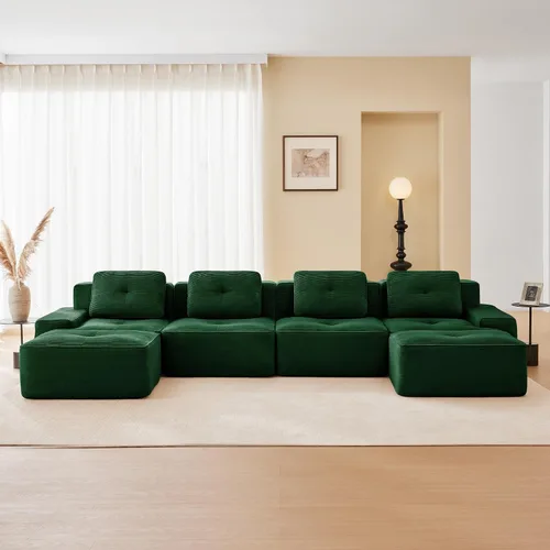 Vista 26 de Sofás modulares sin hueso de 152.8 pulgadas para sala de estar, sofá modular con diván en forma de L, cómodo asiento profundo tapizado de tela