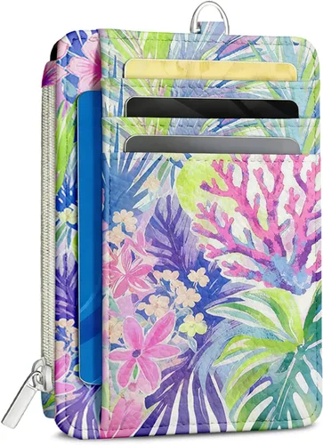 Vista 15 de Cartera delgada para mujer - Soporte para tarjetas de crédito con bloqueo RFID, cartera de piel sintética con ventana de identificación y bolsillo