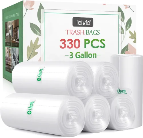 Vista 33 de Bolsas de basura fuertes de 1.2 galones, 220 unidades, bolsas de basura para baño, bolsas de plástico pequeñas para la oficina en casa, cocina, se