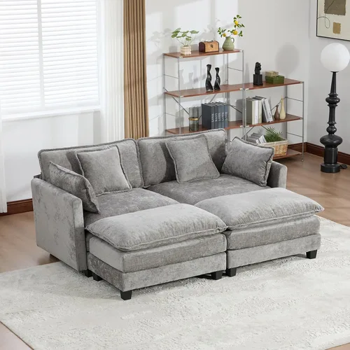 Vista 168 de Sofá seccional modular verde de 111.5", sofás seccionales grandes de 3 plazas para sala de estar, sofá nube oversized de tela chenille con otomana