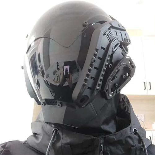 Vista 2 de NECHARI Casco gótico punk máscara futurista Techwear de ciencia ficción gótica máscara de Halloween Cosplay Halloween fiesta música accesorios