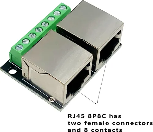 Vista 3 de 2 unids RJ45 Ethernet Dual Hembra Terminal Breakout Board,0.138 in Paso 8Pin RJ45 Tornillo Conector Junta Adaptador Terminal de Red 3.5mm Standard