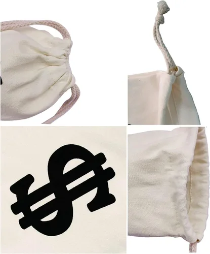 Vista 3 de Eylola Paquete de 4 bolsas de dinero para decoración de fiestas de 11.8 x 15.7 pulgadas, bolsa de dinero para disfraz de ladrón, bolsa de dinero