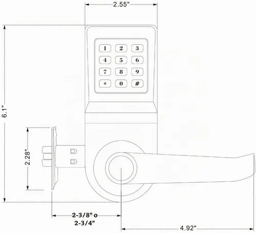 Vista 2 de Cerradura de puerta digital, desbloqueo con tarjeta M1, código y llave, predeterminado para cepillo de níquel de orientación izquierda