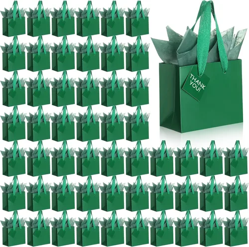 Vista 24 de Qilery 50 bolsas de regalo de papel de boda a granel con papel de seda, pequeñas bolsas de regalo con asa y etiquetas para cumpleaños, bodas