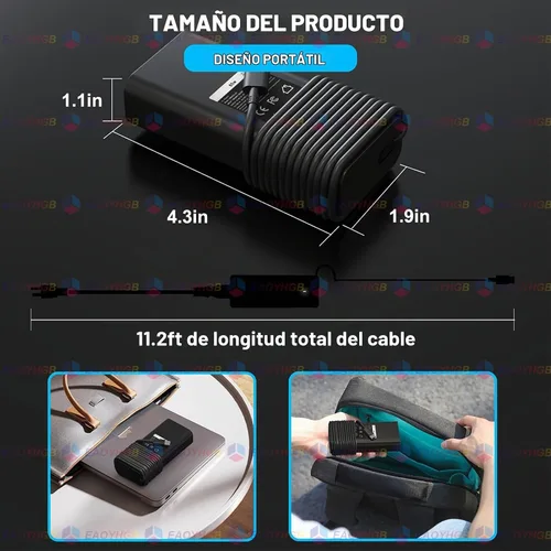 Vista 4 de Cargador USB tipo C de 65 W compatible con Dell Latitude 5440 5540 5450 Negro 1