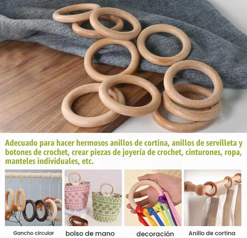 Vista 7 de FoDau770 5 anillos de madera de haya natural, anillos de madera maciza sin terminar, círculos de madera resistente, círculos de macramé