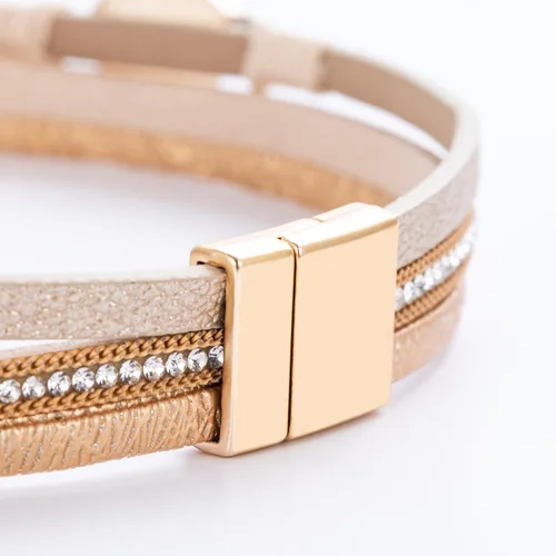 Vista 102 de FANCY SHINY - Pulsera de cuero estilo bohemio, pulsera de cuentas de cristal con cierre magnético, regalos de joyería para mujer