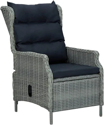 Vista 10 de Silla de patio reclinable con cojines Poly Rattan Brown Patio Sillas Sillas para Comedor para picnic Patio Sala Terraza Marrón