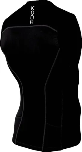 Vista 2 de KONA - Chaleco de triatlón para hombre, cremallera completa, sin mangas, 2 bolsillos traseros para almacenamiento Negro