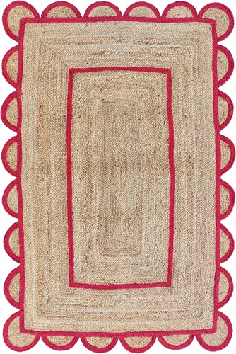 Vista 7 de Alfombra bohemia de yute con patrón festoneado (2 x 3 pies, negro)