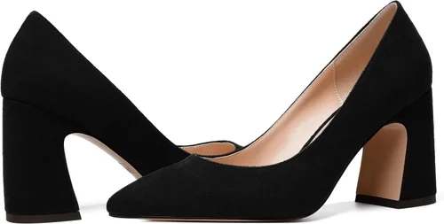 Vista 6 de MERRORI Zapatos de tacón alto y grueso para mujer, puntera puntiaguda, de gamuza, para oficina, sin cordones, zapatos de tacón de 3.3 pulgadas
