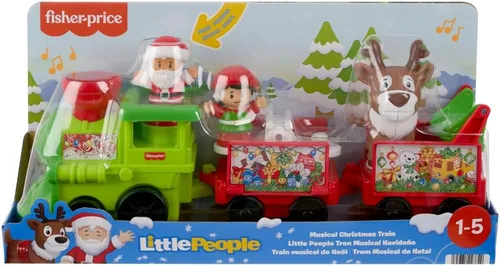 Vista 6 de Fisher-Price Little People - Tren musical navideño para niños pequeños con figuras de Santa, elfo y reno para juego de rol para niños de 1+ años