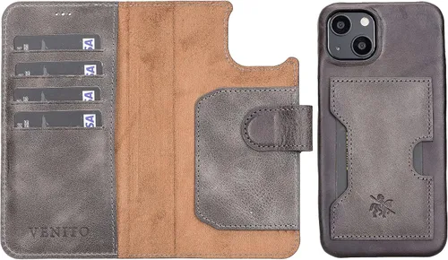 Vista 127 de Venito Florence - Funda de piel compatible con Samsung Galaxy S9, extra segura con bloqueo RFID, cartera desmontable para teléfono (gris decolorado)