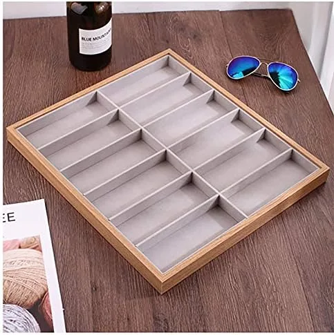 Vista 4 de Homeanda 12 rejillas marco de madera gris terciopelo gafas caso gafas organizador gafas de sol soporte gafas caso gafas gafas caja gafas gafas gafas