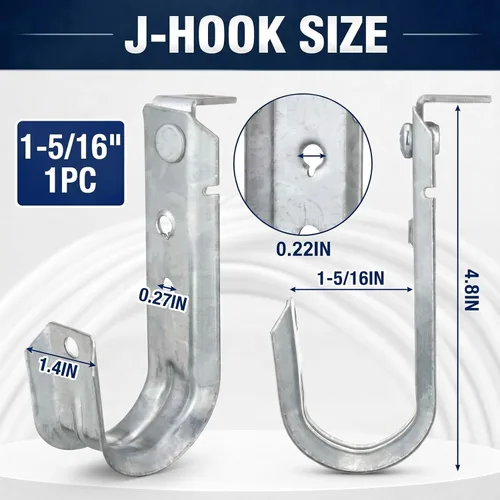 Vista 4 de Zonon 1 Pcs J Hooks Ceiling Mount Metal J Hooks Support Heavy Duty G60 Galvanized Steel Cable Management for Hanging Attaching to Vertical Surfaces