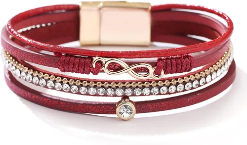 Vista 41 de Fesciory - Pulsera de leopardo para mujer, estilo bohemio de cuero multicapa con perlas de cristal