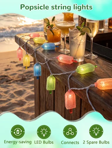 Vista 6 de Guirnalda de 10 luces LED con forma de paleta, helado multicolor con 10 mini bombillas LED, luces de hadas para interiores y exteriores