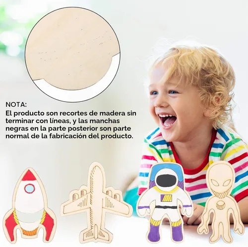 Vista 4 de Jetec 27 piezas de manualidades del espacio exterior, recortes de madera sin terminar, temática espacial, recuerdo de fiesta, cohete, planeta