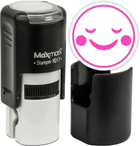 Vista 13 de MaxMark Sello de Emoji Autoentintado Redondo - Enojada - Tinta Negra