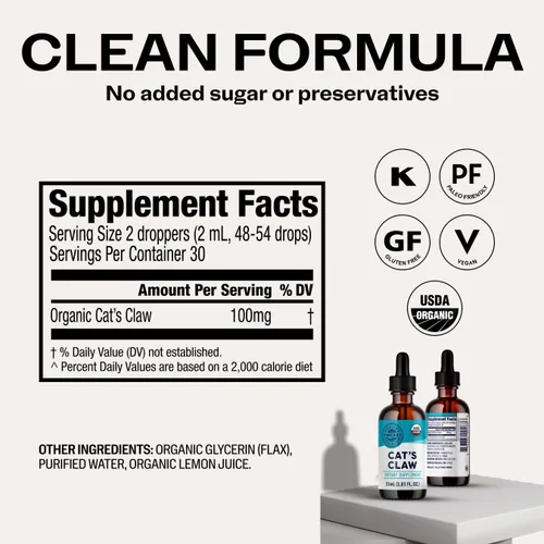 Vista 3 de Vimergy USDA Organic - Líquido de garra de gato - Proporciona apoyo antioxidante* - Beneficia al sistema inmunológico* - Vegano, sin gluten, sin OMG