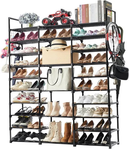 Vista 14 de Mavivegue Zapatero de metal de 9 niveles – Capacidad para 50 – 55 pares, estante de almacenamiento alto para zapatos, botas, entrada, armario, garaje