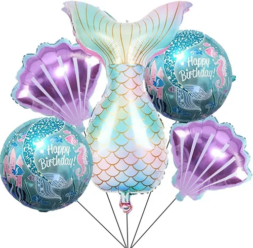 Vista 13 de Kit de decoración de cumpleaños de sirena sdquskin: 6 globos verdes de sirena (número 1) para niñas