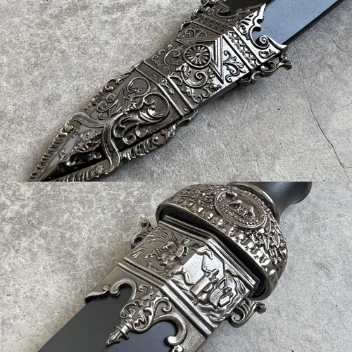 Vista 6 de Espada decorativa de Gladius romano de 17 pulgadas con grabado celta medieval Metal para Diaplay, colección, regalo, decoración del hogar, borde