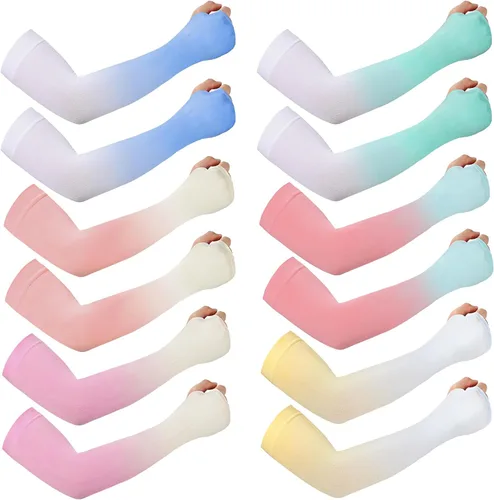 Vista 9 de JenPen 6 pares de mangas de brazo de protección solar UV para cubrir los brazos para mujeres, mangas de compresión para hombres Color delicado