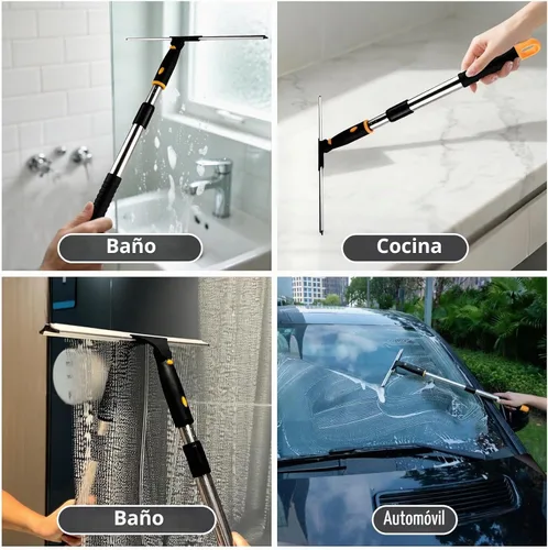 Vista 6 de Herramienta de limpieza de ventanas de 14 pulgadas, escobilla de ventana extensible multiusos con 2 cuchillas y poste de acero inoxidable, escobilla