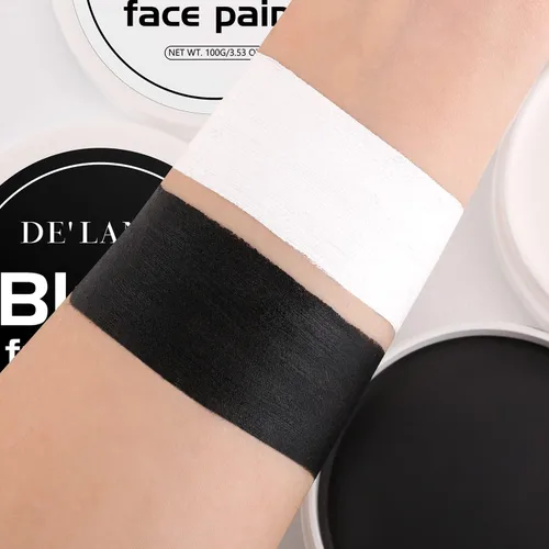 Vista 4 de DE'LANCI Face Paint Black + White Clown Makeup Face Body Paint Set, High Pigment Professional Oil-Based Cosmetic Paint for Halloween SFX Makeup