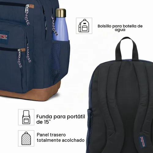 Vista 3 de JanSport Mochila genial con funda para laptop de 15 pulgadas, mochila grande para computadora con 2 compartimentos, correas ergonómicas, Negro
