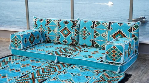 Vista 4 de arabicsofa Asientos de piso oriental para habitación de invitados - Sofá Majlis de asientos bajos turquesa