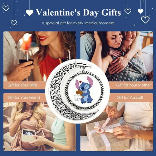 Vista 2 de Luxubaby Colgante de luna Sittch Bear Love is a Warm Fuzzy Plush Plush Charm Collar de media luna Regalo de joyería Metal cristal cadena cristal