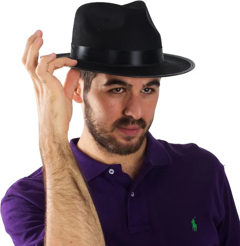 Vista 5 de Funny Party Hats - Sombreros negros de Gangster - Sombreros negros tipo Fedora - Sombreros de disfraz - Accesorios de disfraz