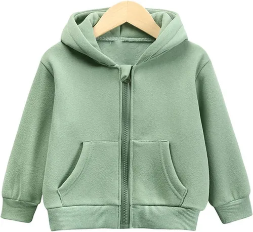 Vista 3 de iQKA Toddler Kids Baby Outwear Long Sleeve Round Neck Solid Color Jacket Zipper Hooded Light Weight Jackets Girls