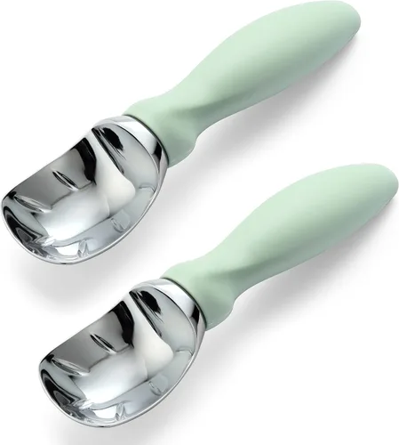 Vista 19 de Spring Chef - Cuchara para helado rosa de alta resistencia con mango suave, cuchara profesional para helado, cuchara de metal para masa de galletas