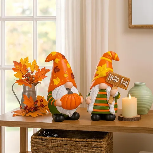 Vista 5 de FairySandy 2 piezas de decoración de gnomos de otoño, mini gnomos de otoño, rayas, decoración de otoño para cosecha, día de Acción de Gracias