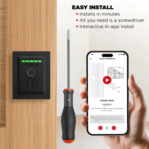 Vista 7 de Kwikset Halo Touch bloqueo inteligente con huella dactilar y WiFi, cerradura de puerta sin llave, desbloqueo automático por geolocalización