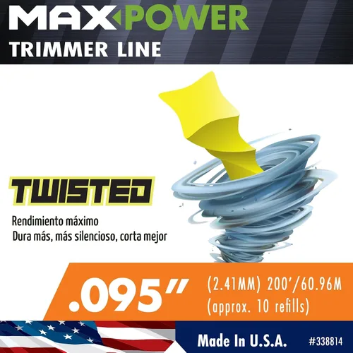 Vista 2 de MaxPower 338814 Línea de recortadora torcida prémium de 0.095 pulgadas, longitud de 200 pies Fabricado en Estados Unidos