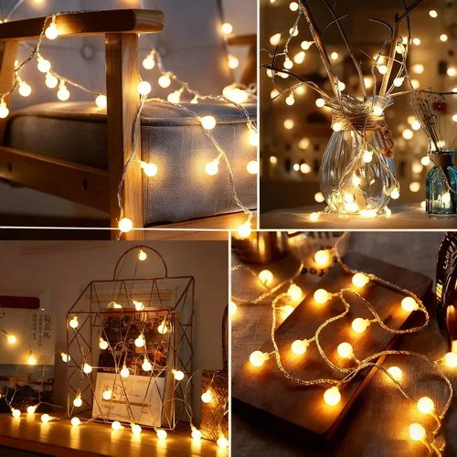 Vista 3 de Cadena de luces de globo Eoako de 38 pies, 100 LED para interiores, enchufe USB, luces de bola en cadena, luces de hadas con control remoto