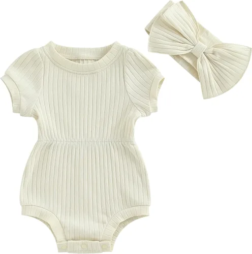 Vista 64 de Traje de verano para niña pequeña, de manga corta, acanalado, overol liso, pantalones cortos, ropa para recién nacidos