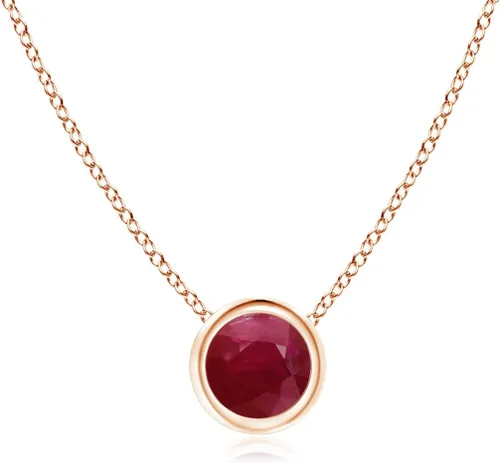 Vista 7 de ANGARA - Collar con colgante solitario de rubí natural con diamante en oro macizo de 14 quilates, platino para mujeres y niñas con cadena de 18