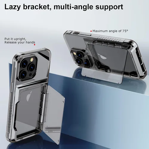 Vista 4 de Funda compatible con iPhone 15 Pro con tarjetero de poliuretano termoplástico suave, parachoques de policarbonato duro, antiarañazos, a prueba