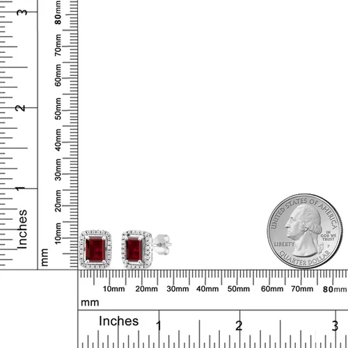 Vista 2 de Gem Stone King Aretes de plata de ley 925 con piedra natal Corte esmeralda de 0.315 x 0.236 in Aretes de halo para mujer