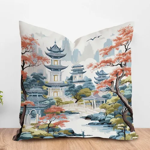 Vista 23 de ArogGeld Funda de almohada blanca con flores chinoiserie, funda de almohada para sofá, diseño floral verde y blanco, funda de almohada de lino A-12