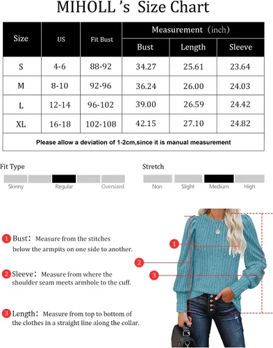 Vista 6 de MIHOLL Blusas elegantes y casuales de manga larga abombadas para mujer