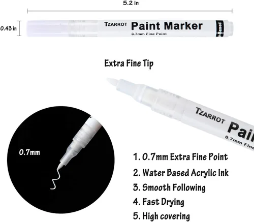 Vista 3 de Bolígrafos de pintura blanca, paquete de 8 bolígrafos de pintura acrílica de 0.028 in con 2 marcadores permanentes blancos, 2 negros, 2 dorados, 2