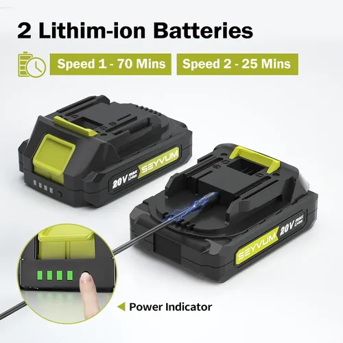 Vista 3 de SEYVUM Soplador de hojas, soplador inalámbrico de 20 V con batería de 2 x 2.0 Ah, soplador eléctrico de hojas para el cuidado del césped, soplador